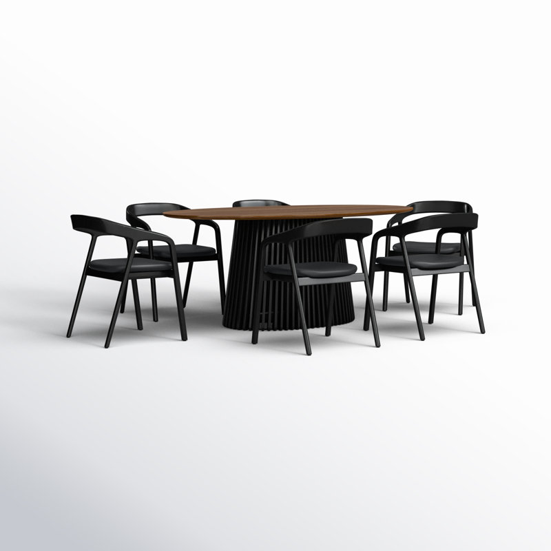 Buffolino 6 - Person Pedestal Dining Set, Walnut, Black