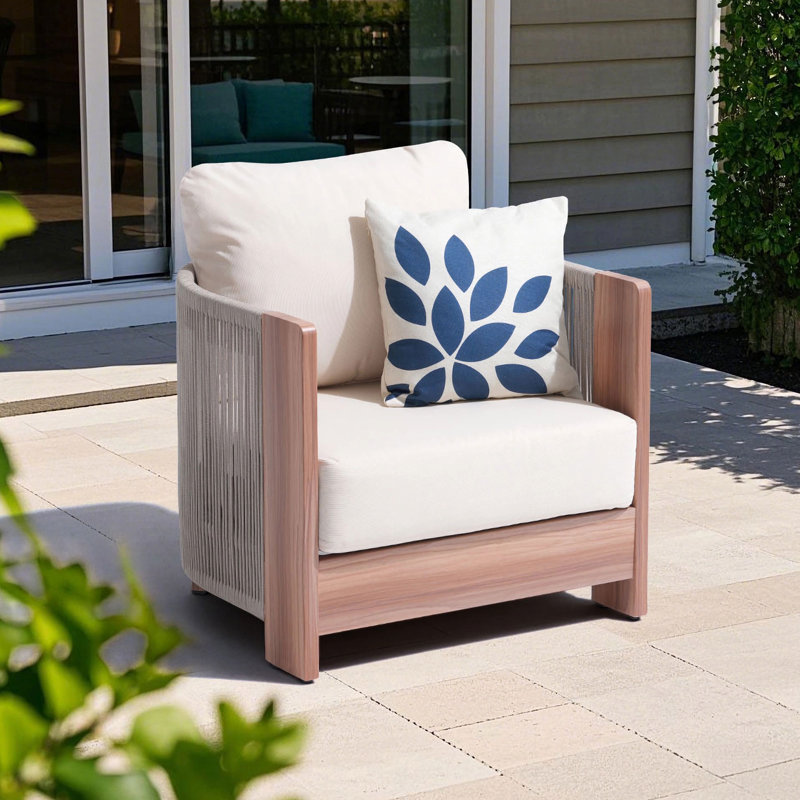 Outdoor Patio Chair With Cushions, Cream/Brown
