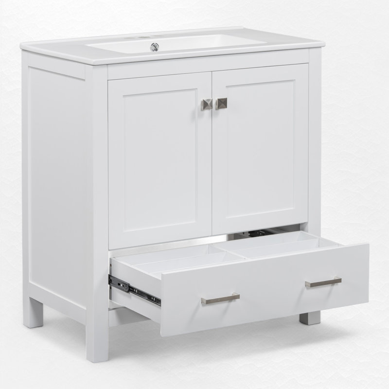 30.02'' Single Bathroom Vanity with Ceramic Top, White