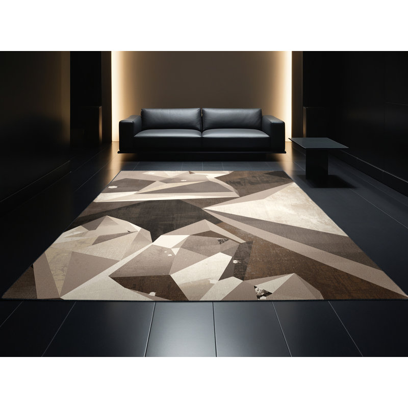 Machine Washable Manhasset Posh & Luxe Geometric Shapes Rug in Brown – Black Binding, 7x9