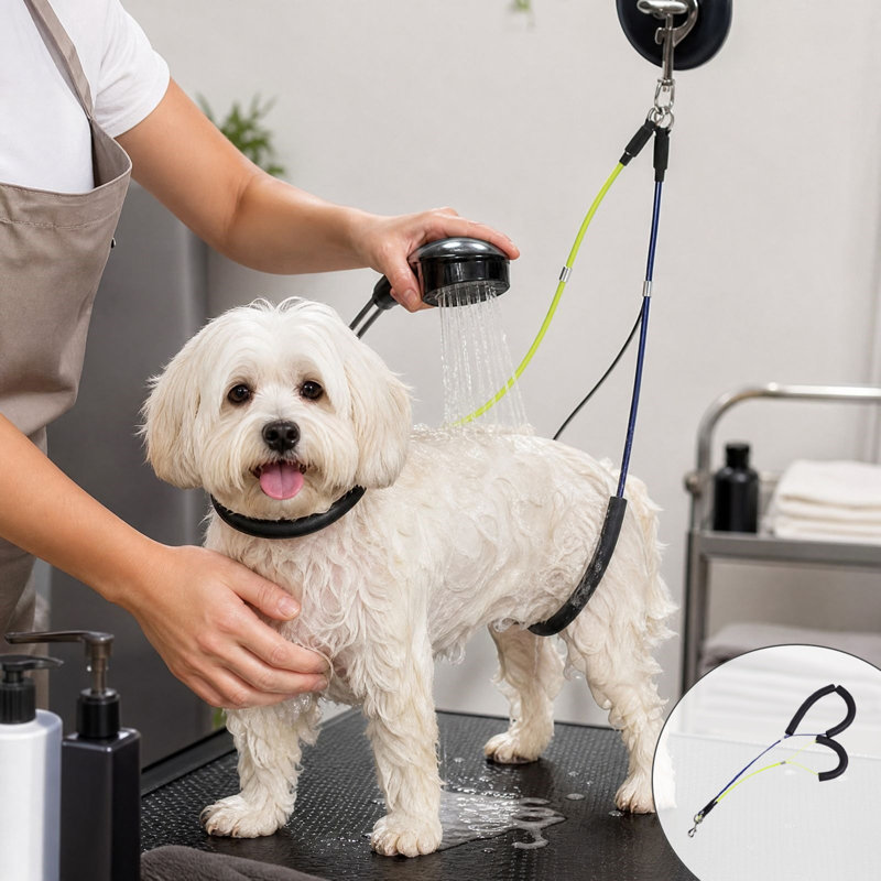 Cadre de table de toilettage courant pour chats et chiens avec corde pour attacher l'animal et enlever les poils.