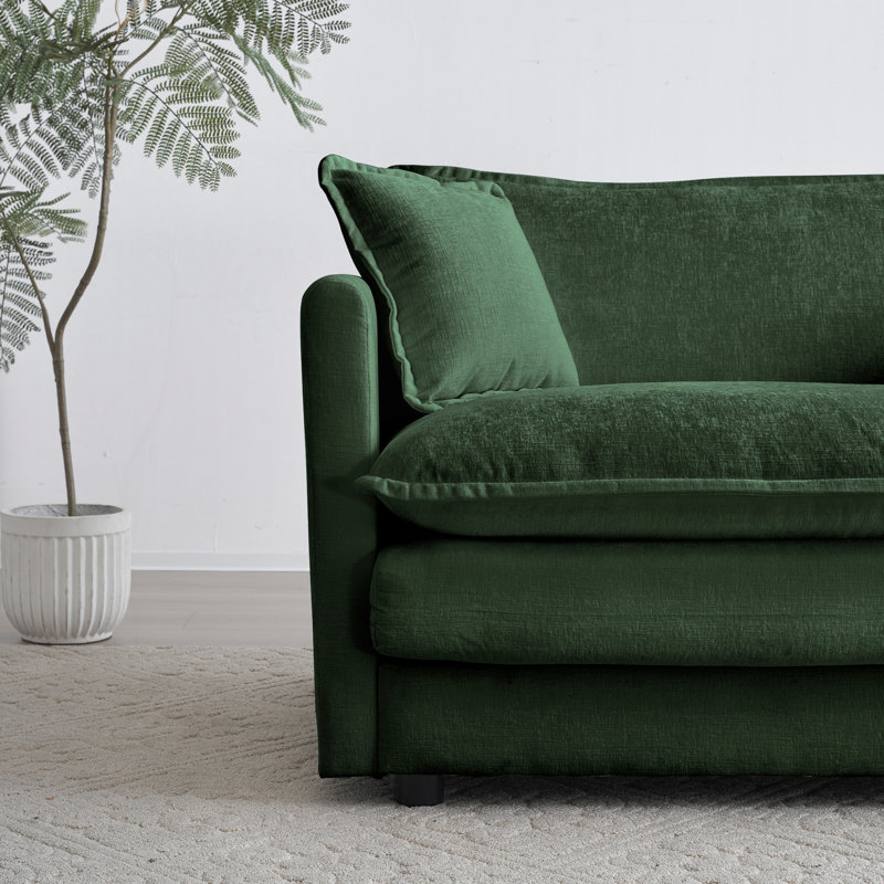 Modern Fabric Loveseat Sofa Couch For Living Room, Upholstered Large Size Deep Seat 2-Seat Sofa With 4 Pillows ,Green Chenille