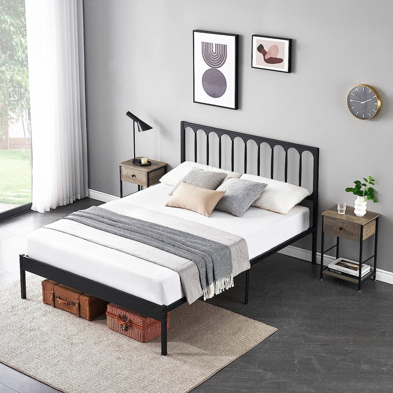 Solid Wood Slat Bed, Black, Full