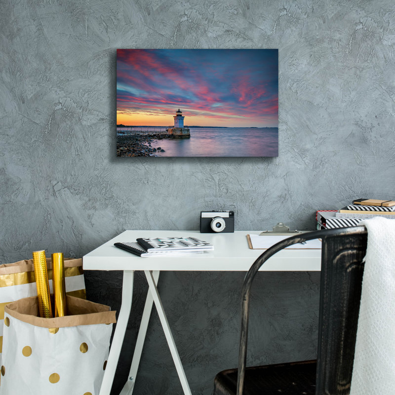 «Cotton Candy Skies At Bug Light» par Rick Berk, art mural sur toile, H 12 po x l 18 po x P 0,75 po