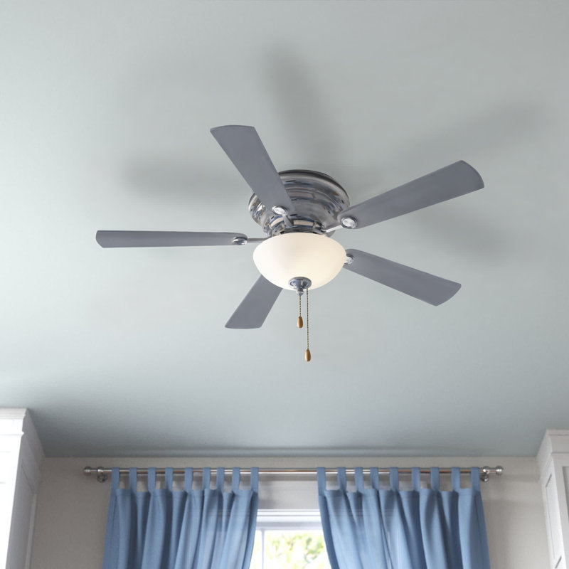 42 in. Satin Nickel Indoor Low Profile Flush Mount Transitional Ceiling Fan with Reversible Maple-Silver Blades, LED Light Kit and Pull Chain Included, 3 Speeds, White Frosted Glass Shade