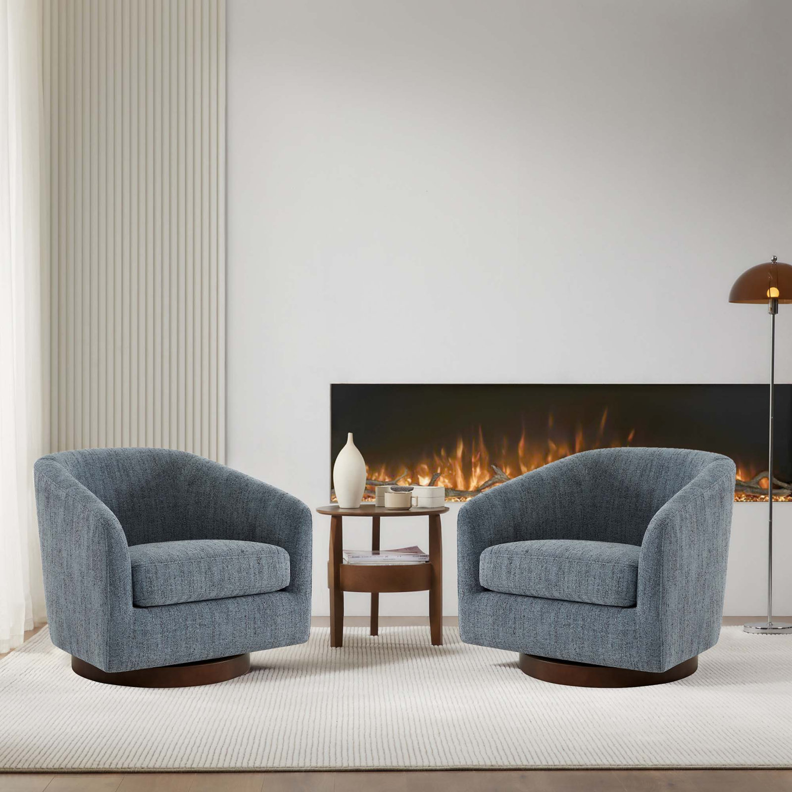 Bennett Swivel Barrel Chair, Mellow Steel Blue Chenille