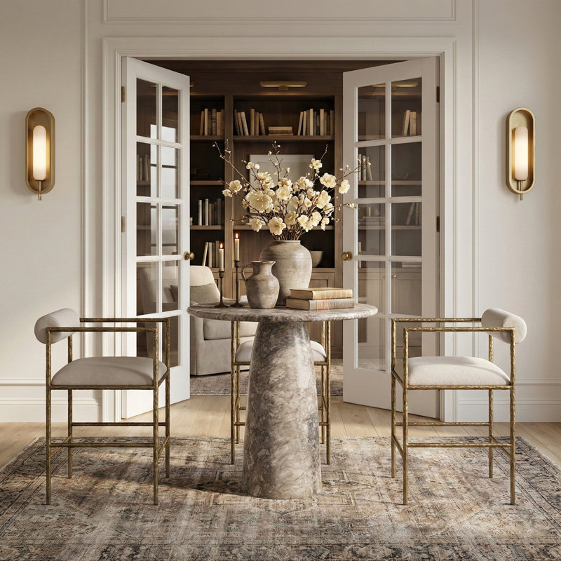 Tabouret de comptoir Axis, Laiton brossé, Beige