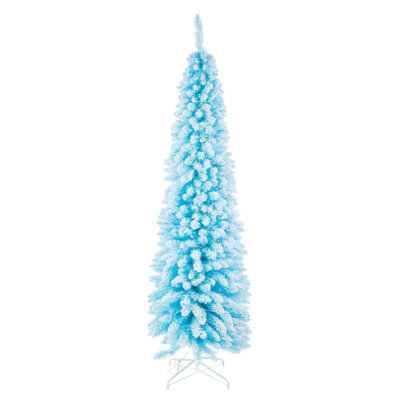 Flocked Sky Blue Plastic Fir Tree