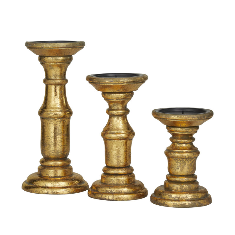 Ensemble de chandelles de table en bois, Doré, H 6,05 po x l 4 po x P 3,95 po