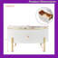 Table basse ronde de 31,5 po avec 2 grands tiroirs, plateau en panneau de fibres à densité moyenne et base en métal pour le rangement du salon