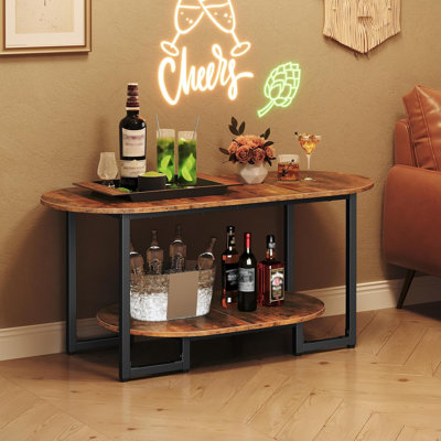 Table Offee pour le salon, petite table basse ovale avec étagère de rangement ouverte à 2 niveaux, table basse à cocktail industrielle, table de bureau en bois, maison de campagne, bureau personnel, brun rustique