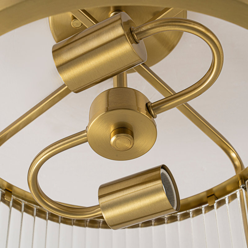 Modern Drum Semi Flush Mount Ceiling Light With Textured Glass Shade
