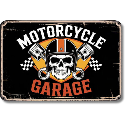 Motorcycle Garage Metal Poster by DC | Vintage Tin Sign Wall Art for Indoor Use | 20x16" Rust-Free Aluminum Decor for Garage | UV Protected & Weatherproof Print | Made in USA