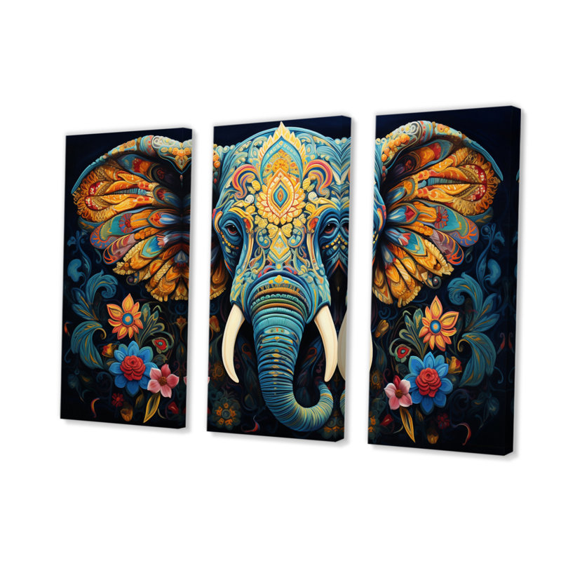 «Teal Elephant Legacy» sur toile, reproduction de 3 pièces, H 32 po x l 48 po