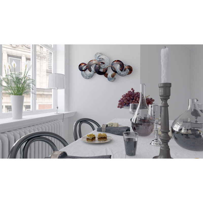 Handmade Traditional Abstract Wall Decor on Metal, Silver/Brown