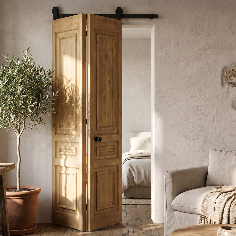 Single Bi-Folding System Solid Pine Barn Door TOSCANA, Tan