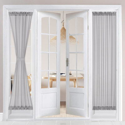  Non-See-Through French Door Curtains, Light Filtering Privacy Semi Sheer Window Panels with Rod Pocket, 2 Panels