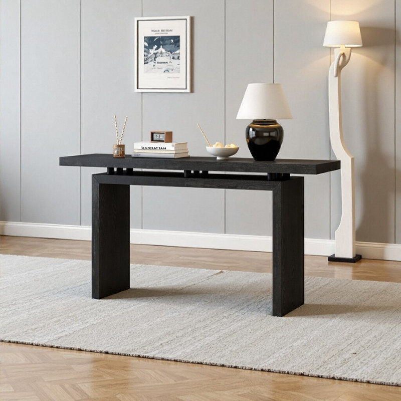 Console flottante moderne en placage de bois de frêne, Noir
