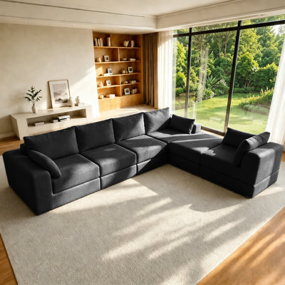 L Sectional Sofa Couch Set,Modular 130"U Shaped Floor Living Room Sofa Set With 4 Pillows,DIY Combination Sofa Couch for living rooms, apartments,bedr