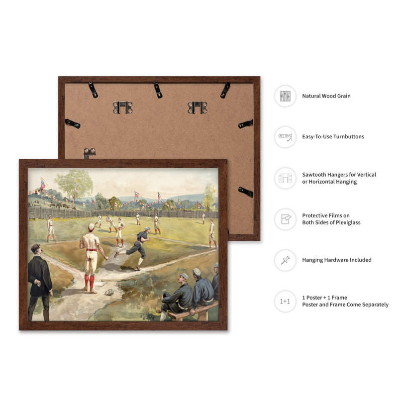 Baseball, Poster, 24"H x 32"W, Brown Framed