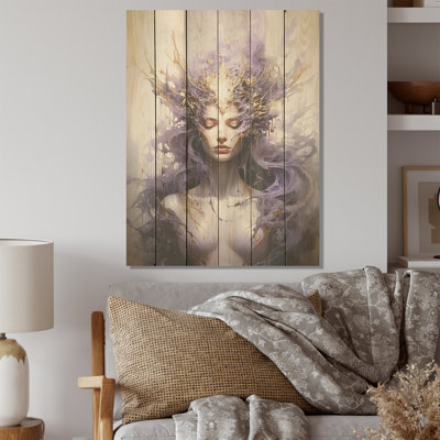 Femme méditation - Art mural en bois sur bois de pin naturel