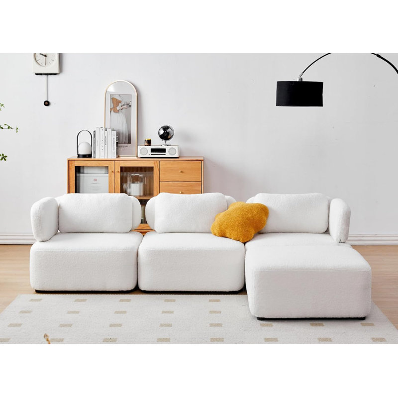 Canapé modulaire convertible 5 pièces 5 pièces, H 24,8 po x l 88,5 po x P 55,1 po, Velours blanc