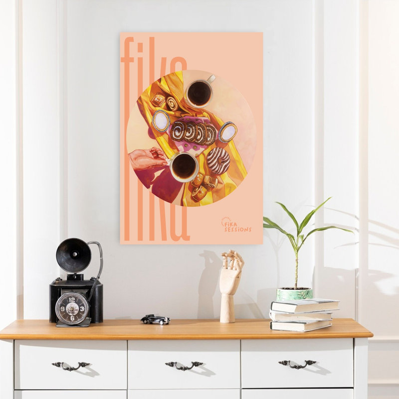 Fika Coffee Break, art mural contemporain, H 24 po x l 16 po