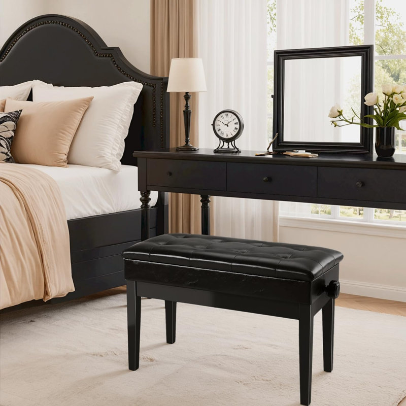 Solid Wood Accent Stool, Black
