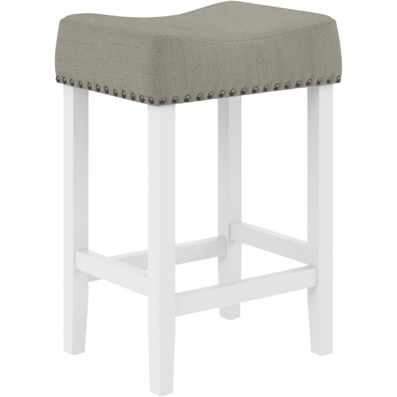 Tabouret de bar Hylie, Tabouret de comptoir (siège d'une hauteur de 24 p, Gris / blanc