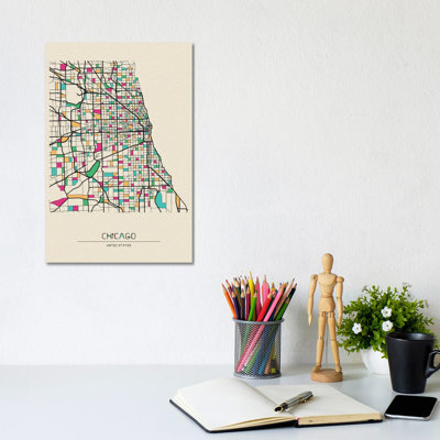 Chicago, Illinois Map by Ayse Deniz Akerman - Wrapped Canvas Gallery-Wrapped Canvas Giclée