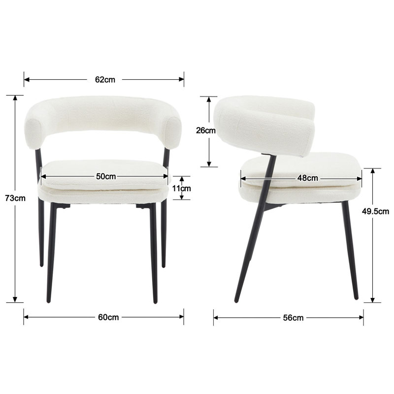  Taysia Modern Upholstered Chenille Dining Chairs Accent Chair with Metal Legs, White