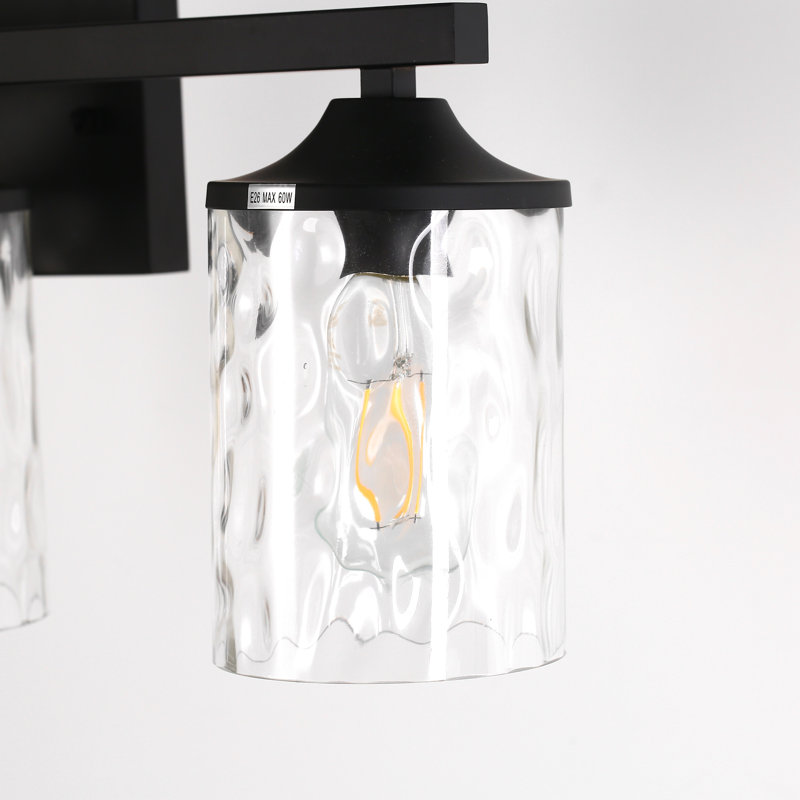 Lilwen 3-Light Matte Black Modern Bathroom Vanity Light with Water Glass Shade