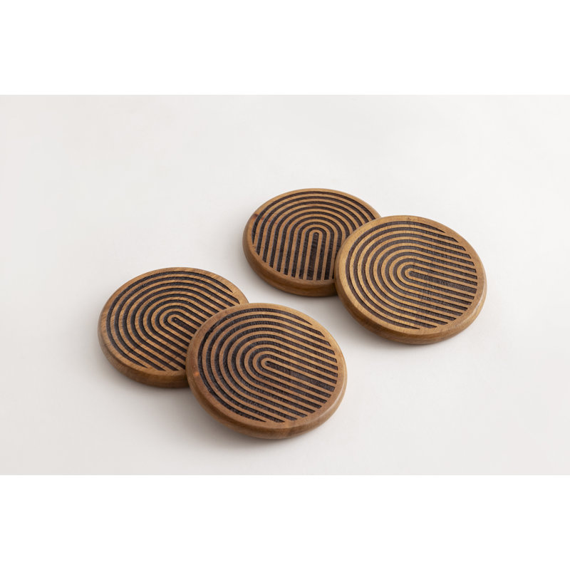 Ensemble de 4 sous-verres en bois avec incrustation