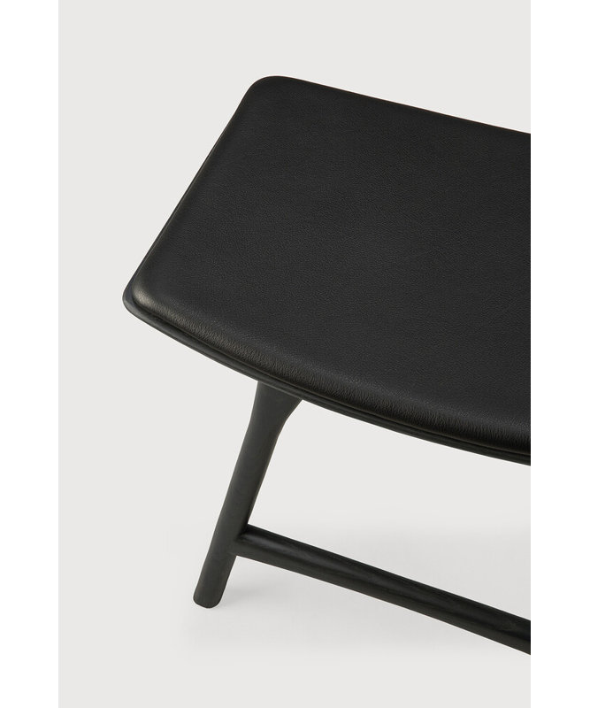 Osso Upholstered Stool with Solid Wood Frame, Varnished Black/Black