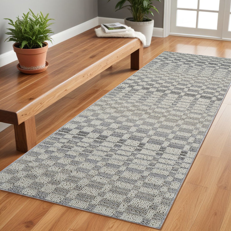 Tapis de couloir à carreaux gris et beige 8 pi