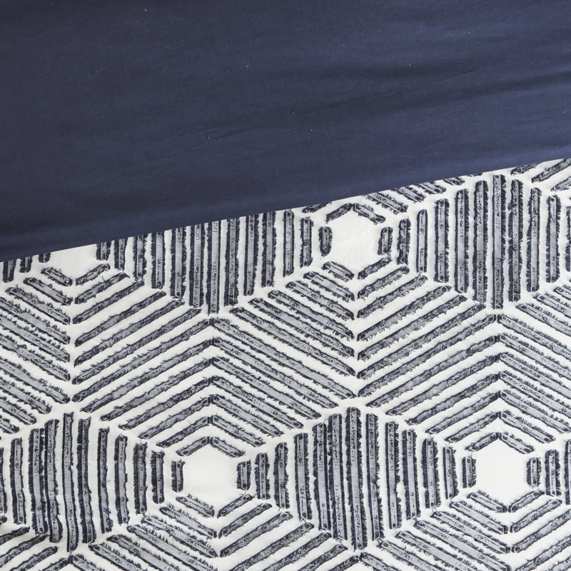 Housse de couette en coton à motif géométrique, grand, bleu marine et blanc, motif de literie grand doux et chaud, tissu lavable à la machine