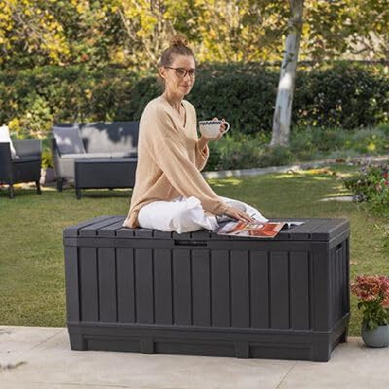 150 Gallon Lockable Resin Deck Box, Waterproof & UV-Resistant Ou...