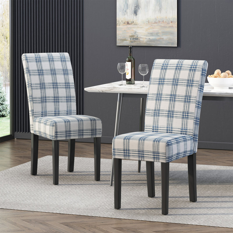 Chaise de salle à manger, Carreauté bleu / crème