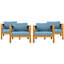 Fauteuil club d'extérieur en bois 4 pièces avec coussins en tissu imperméable bleu, finition idéale pour les terrasses et les patios