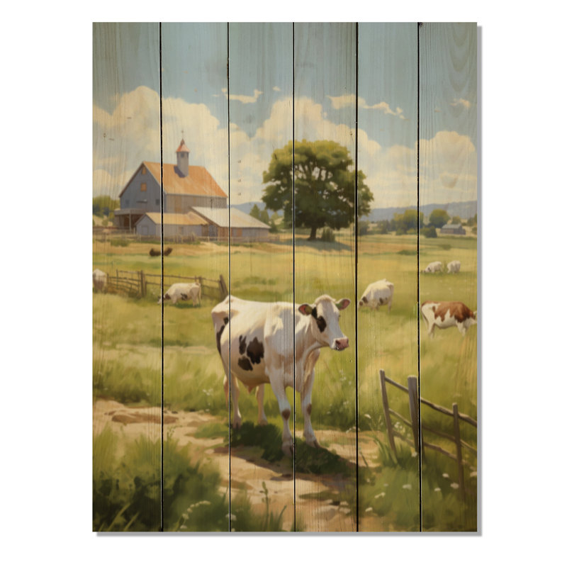Vache laitière, sérénité sur bois, H 32 po x l 24 po x P 0,78 po