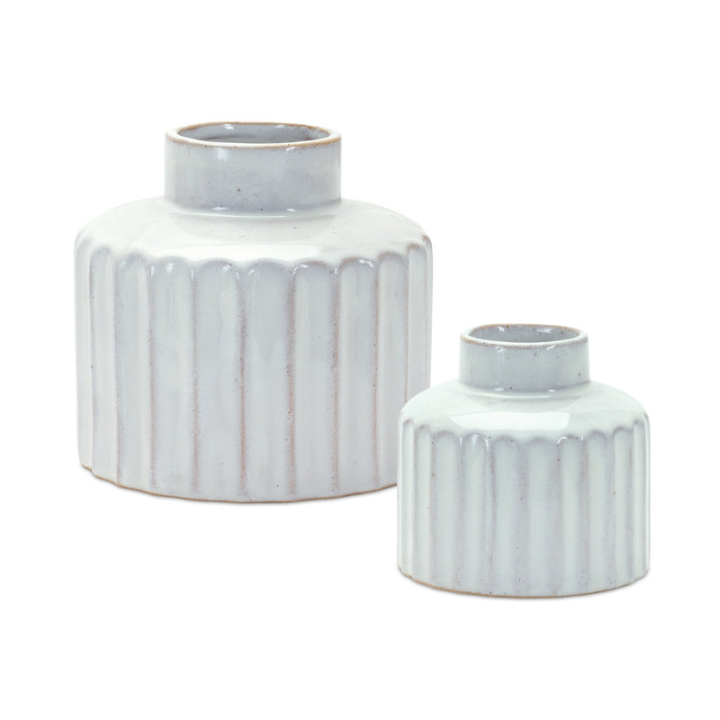 2 Piece Rawley White Porcelain Table Vase Set