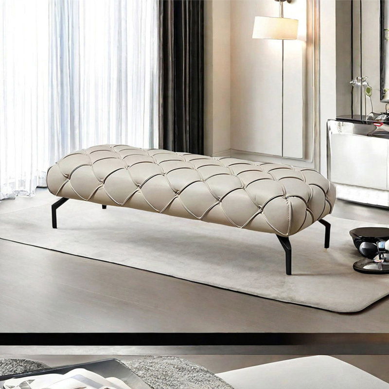 Banc rembourré en similicuir Nordic Light Luxury, H 12,99 po x l 55,11 po x P 21,65 po