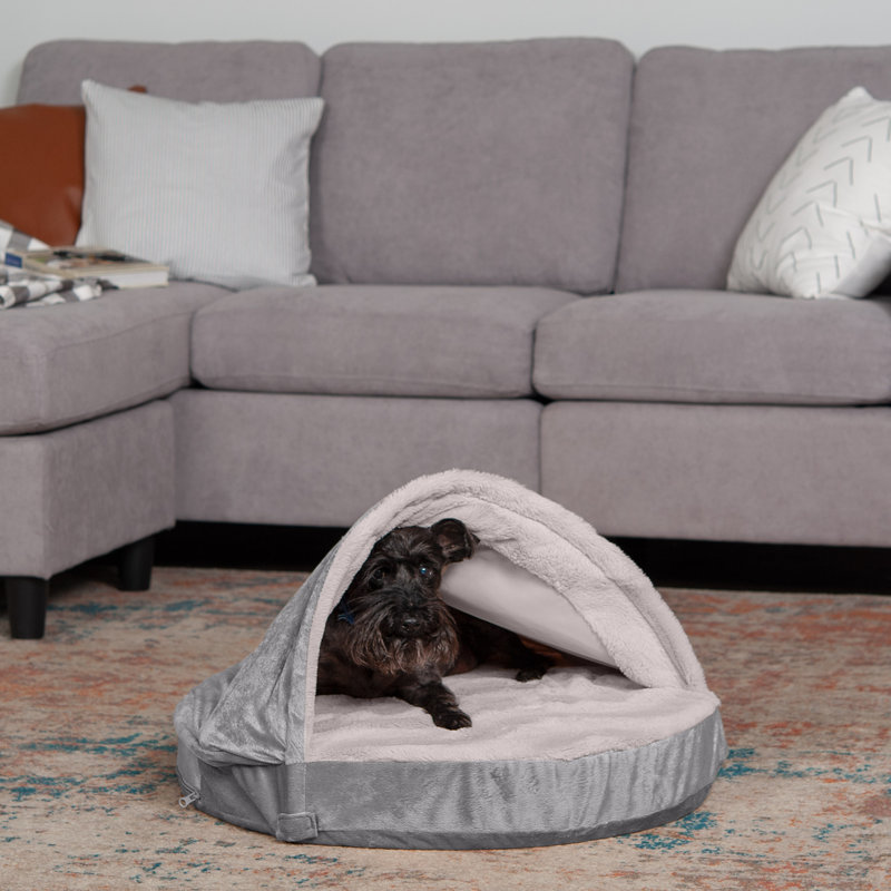  Faux Sheepskin Hooded Dog Bed, Medium (26" W x 26" D x 3" H), Dark Gray