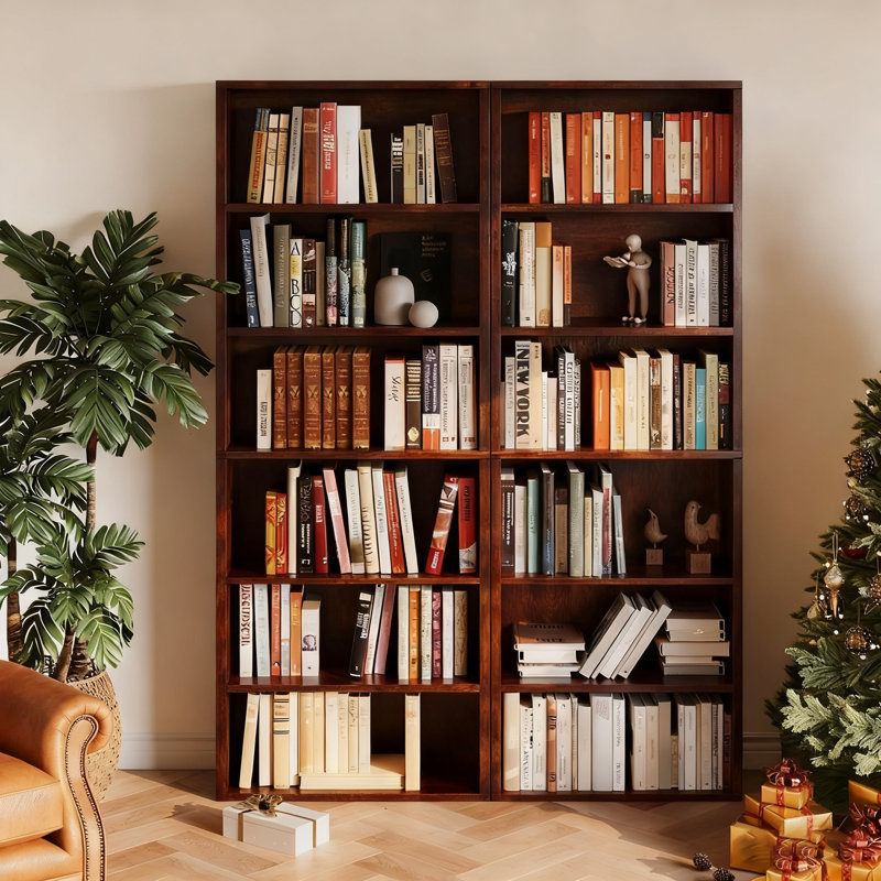 6-tier Bookshelf Set, 2-Piece 70 Inch Tall Bookcase, Freestanding Wood Display Shelf Storage Shelf, Brown