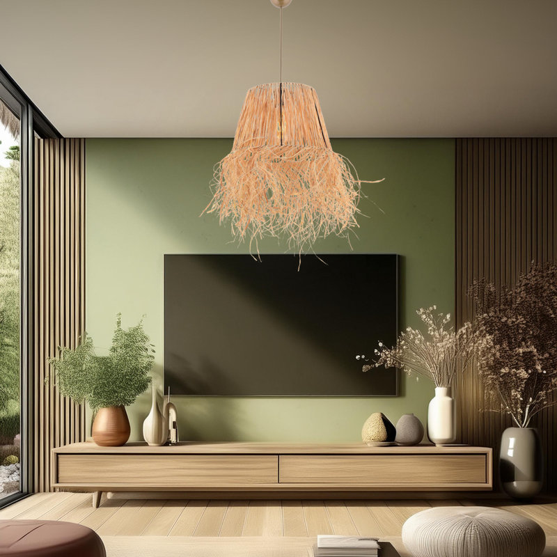 Lustre ajustable en métal avec capuchon en raphia