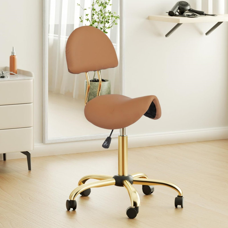 Tabouret de selle ergonomique avec support dorsal brun doré