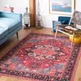 Tapis oriental rouge / bleu en coton Abbeigh