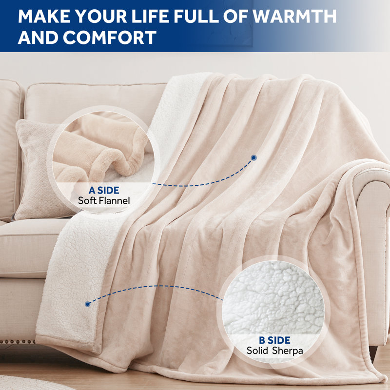 Sealy Flannel & Sherpa Heated Blanket, Twin, Black