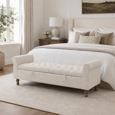 High Capacity Concealed Organizer Upholstered Ottoman For Studio And Walk In Closet