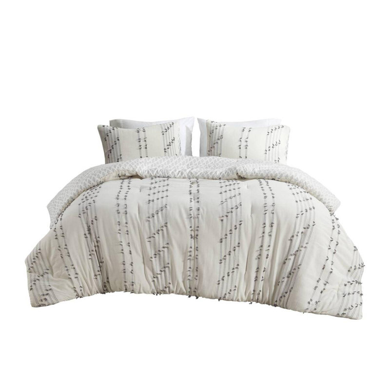 Cotton Jacquard Comforter 3 Piece Set, Aqua, Queen Comforter + 2 Standard Shams